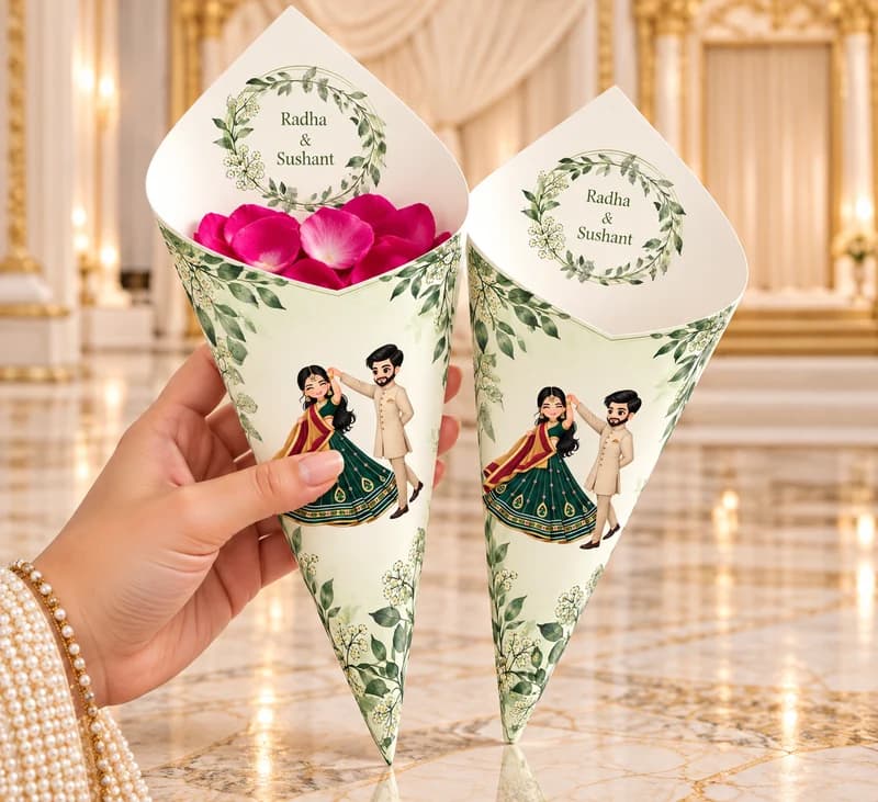 Royal Couple Green Petal Cone - Wedding Petal Cones