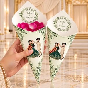 Royal Couple Green Petal Cone - Wedding Petal Cones