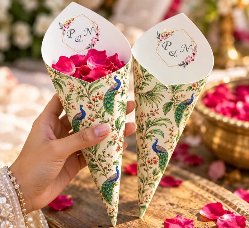 Petal Cone Royal Peacock Design - Wedding Petal Cones