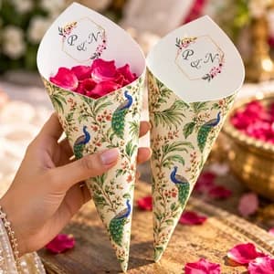 Petal Cone Royal Peacock Design - Wedding Petal Cones