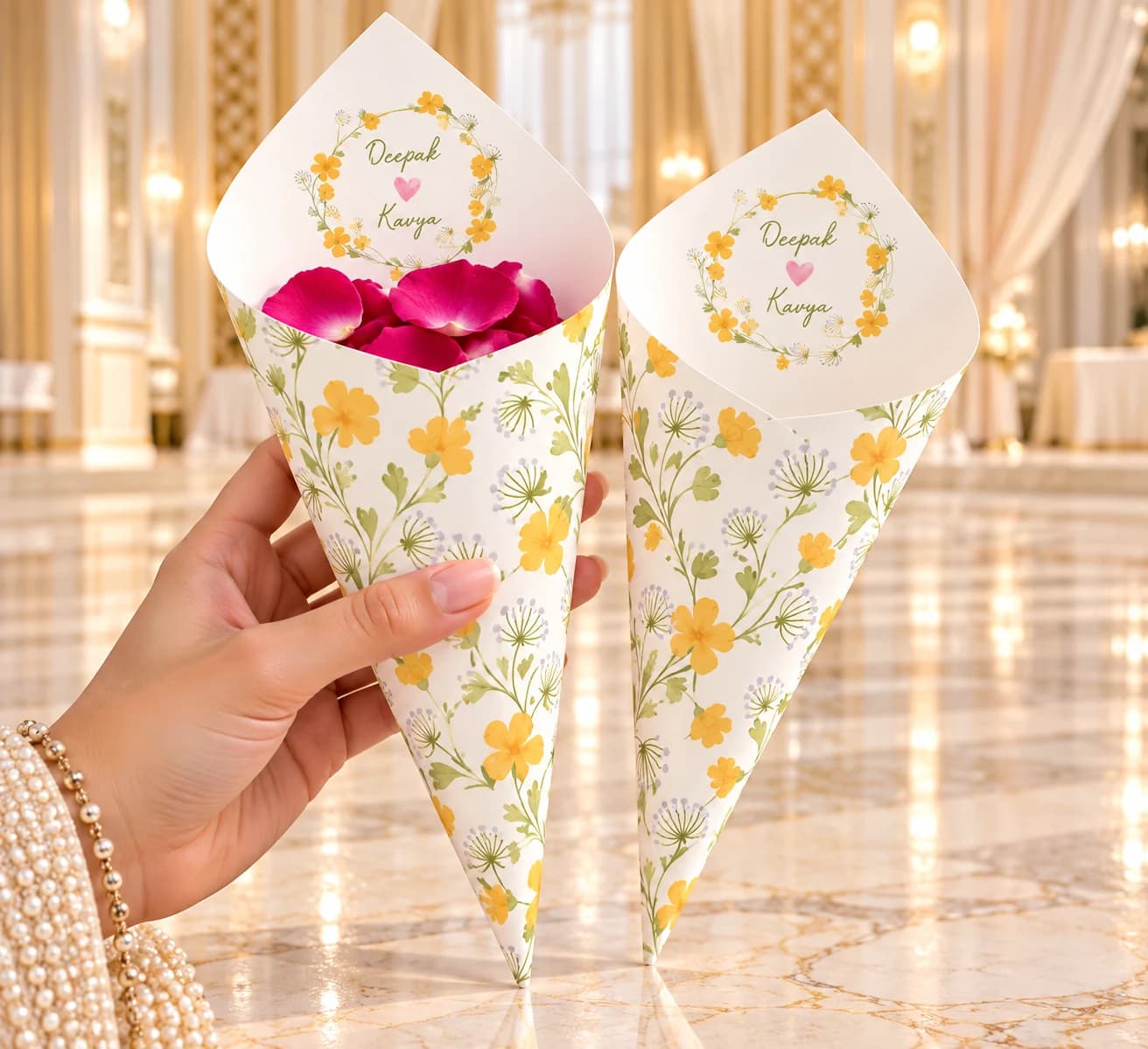 Elegant Yellow Flower Petal Cone — view 1