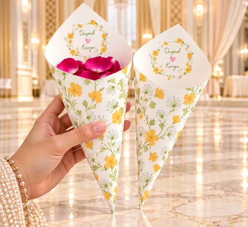Elegant Yellow Flower Petal Cone - Wedding Petal Cones
